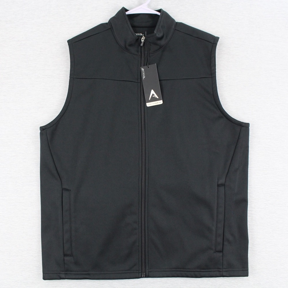 Antigua Links Zip Vest Mens Size L Black Polyester Lids Foundation Golf Logo NEW